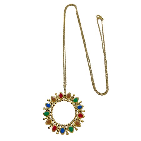 necklace steel gold round colorful crystals1